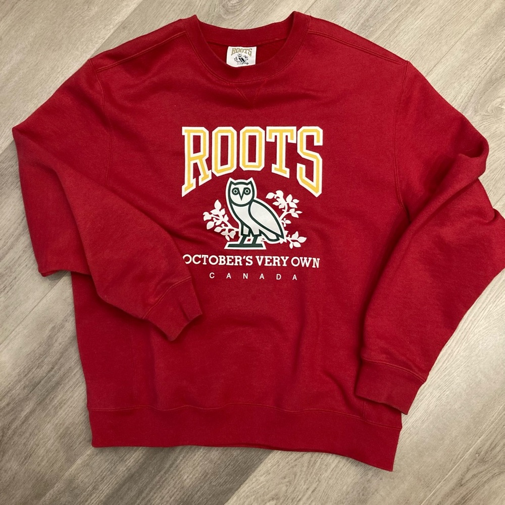 OVO x ROOTS Collab. October’s Very Own. Red. Size large. Crewneck Sweatshirt.